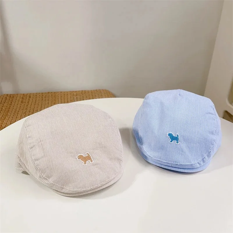 Baby Beret Boy Summer Breathable Kids British Peaked Cap Girls Forward Hat Stripe Newsboy Cap Toddlers Casquette 6-24 Months