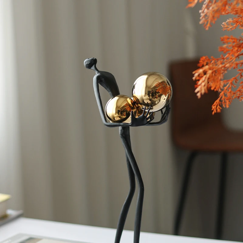 Modern Abstract Figure Metal Sculpture Ornament for Home Decor Black and Gold Living Room Study Decorations