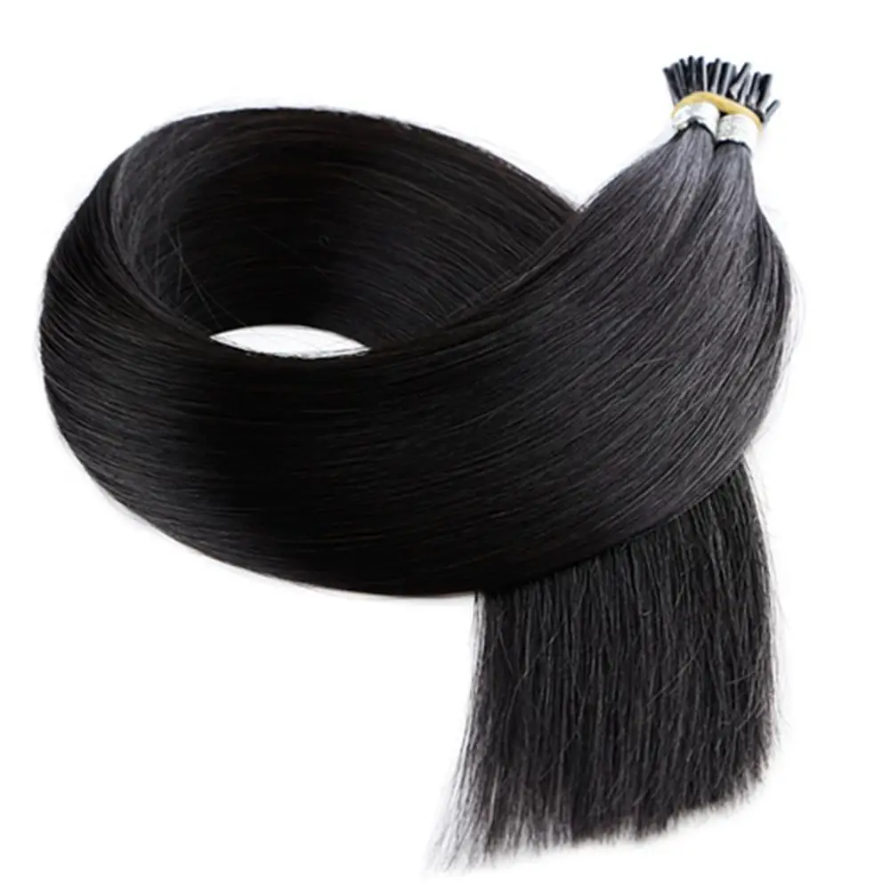 Neitsi I Tip Hair Extensions Kinky Straight  I Tip Double Drawn Stick T-tip Hair 1B# 20Inch