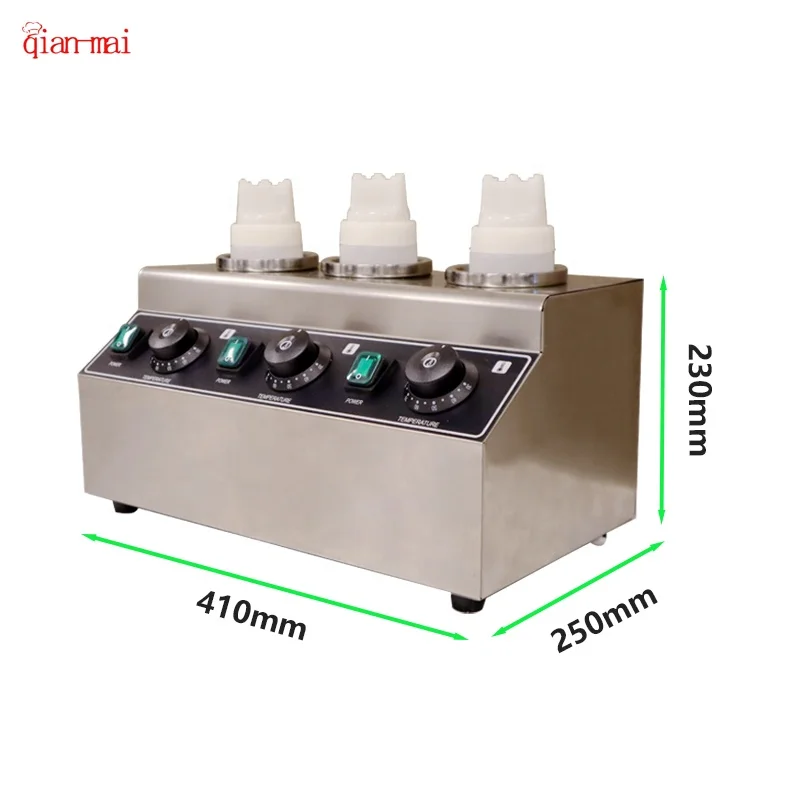 Commercial Bottle Sauce Warmer Incubator Chocolate Cheese Jam Thermostat 3Grid Condiment Dispenser Warmer Heater Filling Machine