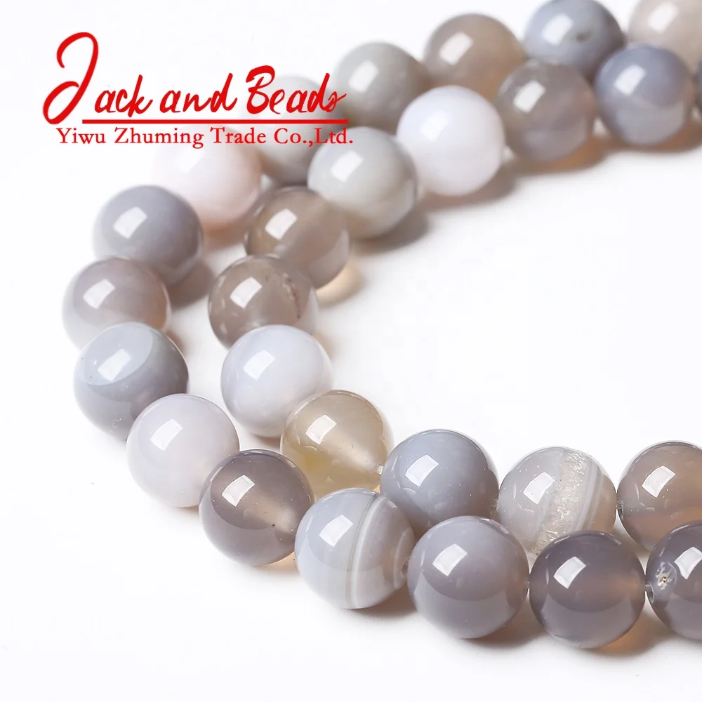 Natural Onyx Stone Gray Striped Agates Round Loose Beads for Jewelry Making