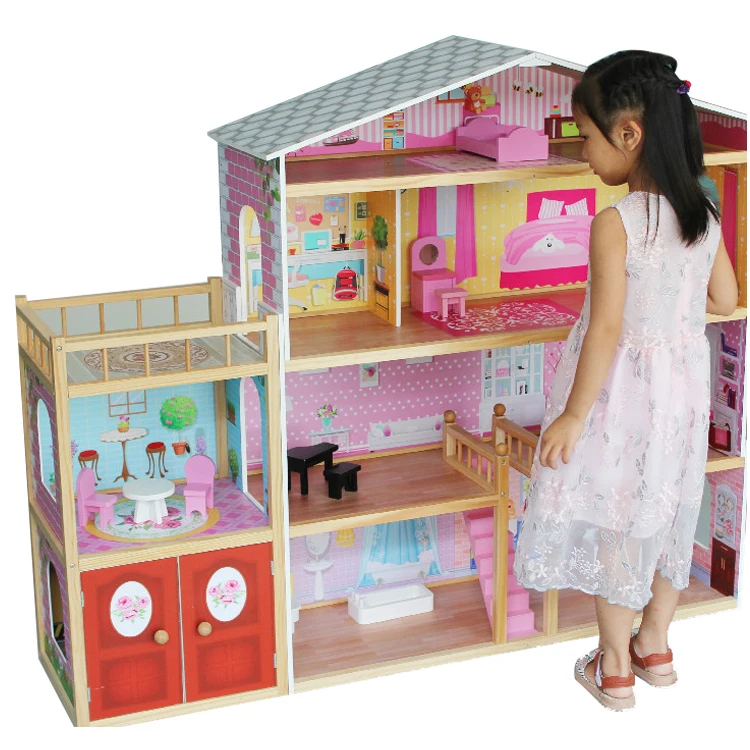 WEIFU 2024 Custom Best Selling High-quality kids four layers Villa wood doll house for girls birthday Christmas gifts