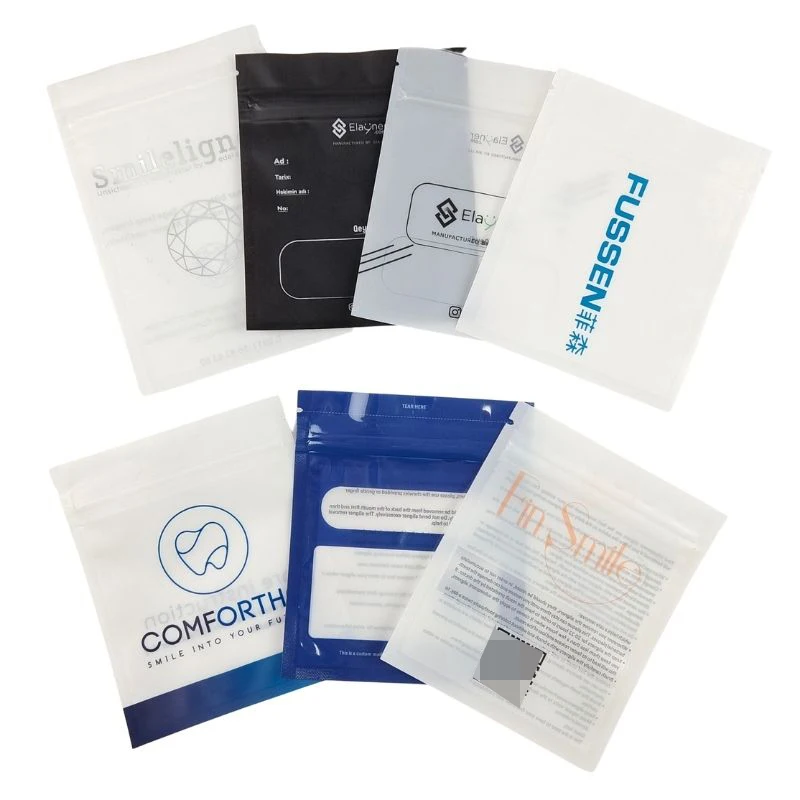 Custom Printed Clear Aligners Flat Ziplock Bags Orthodontic Clear Aligner Packaging Bag