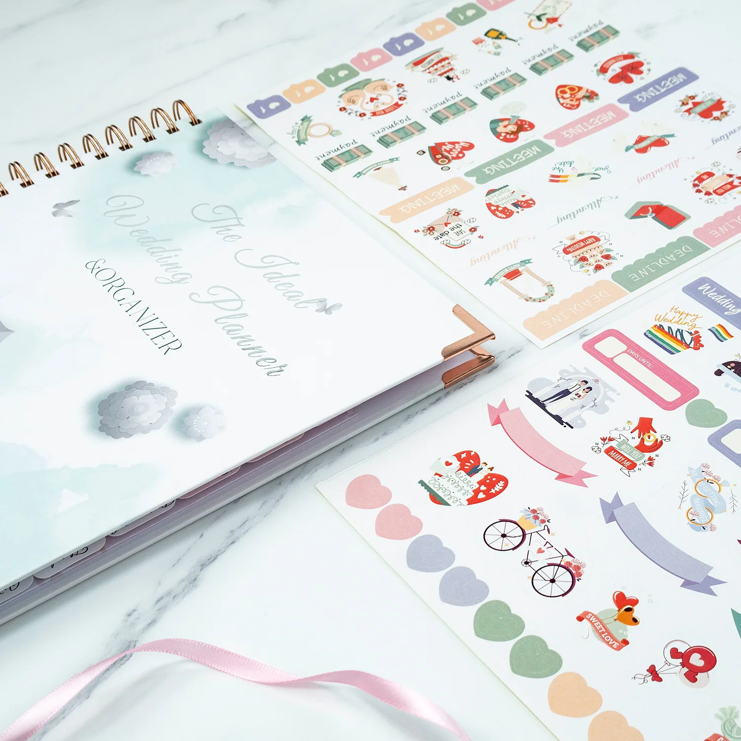 Hot 10 Themes Loose Leaf Gold Stamping Rose Metal Edges Hot Wedding Book A4 Planner Notebook for Wedding with Tabs