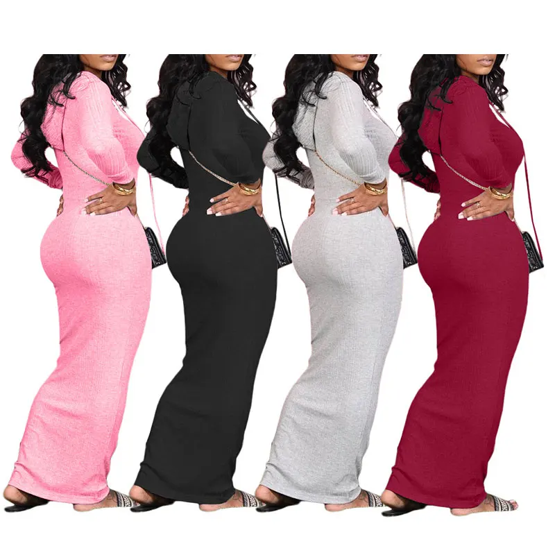 Осень 2022, женское платье макси в рубчик, облегающее пикантное повседневное облегающее платье с длинным рукавом и капюшоном для женщин