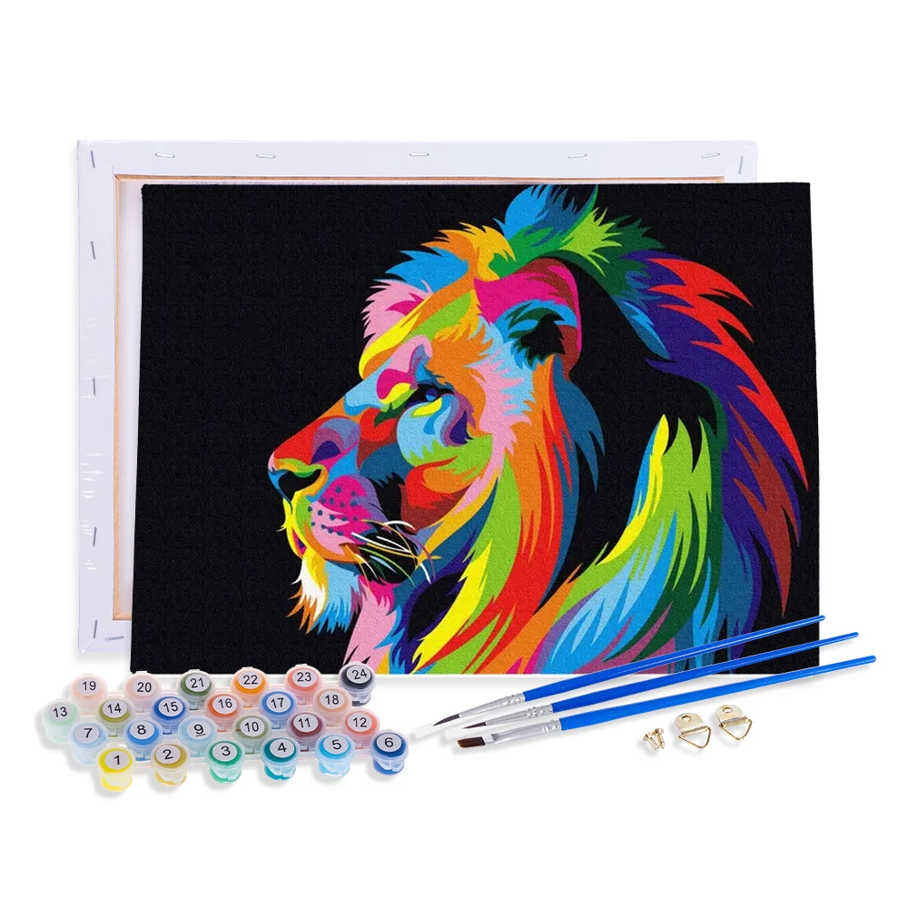 Lonly Lion Diy Oil Painting By Numbers Acrylic Paint With Frame Paint By Numbers Handpainted For Art Crafts Home Decor