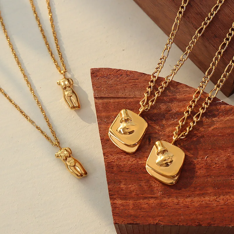 SUMMLY Vintage Abstract Body Face Pendant 18K Gold Plated Stainless Steel Chain Necklace Gift Fashion Jewelry