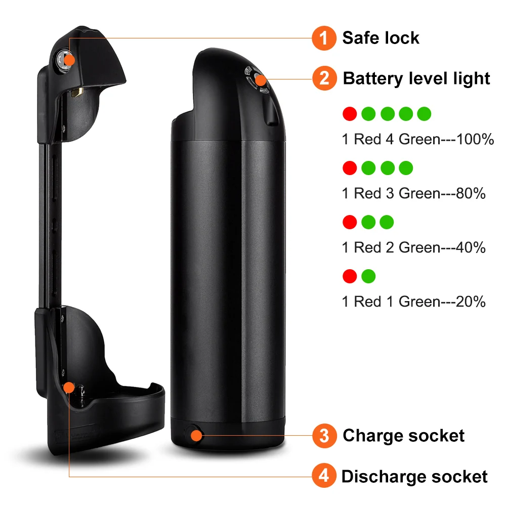 Ebike Black Water Bottle Battery 36V 10.4Ah 18650 Lithium Battery for Electric Bicycle Prophete Trio Ebike Phylion AKKU