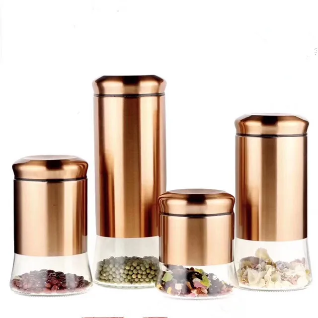 KLP stainless stell tea sugar coffee canisters can glass food storage canister set