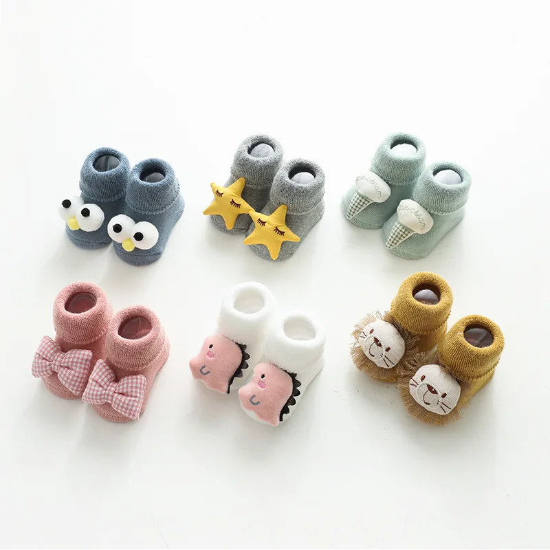 Autumn and winter Terry thickened baby socks stereoscopic doll cartoon glue non slip baby floor socks newborn