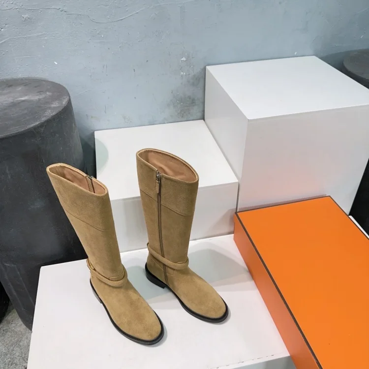 Shoes Stock Classic Leather And Cowhide Fur Designer Luxury Hermas Shoes Winter Calf boots For Lady