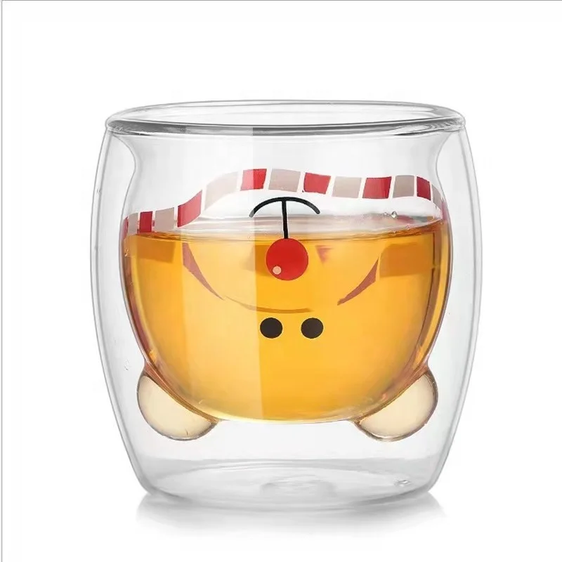 250ML Cute Design Cat Kitty Bear Color Spray Heat Resistant High Borosilicate Double Wall Glass Cup Coffee Mugs
