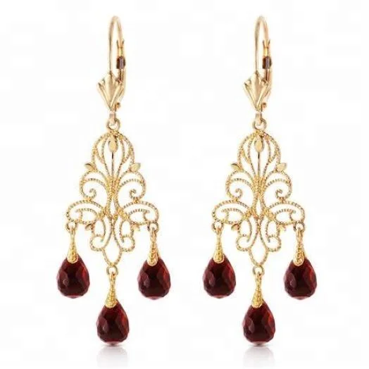 Trendy 925 Silver Sterling Garnet Chandelier Earrings 18K Gold Plated Chandelier Earrings