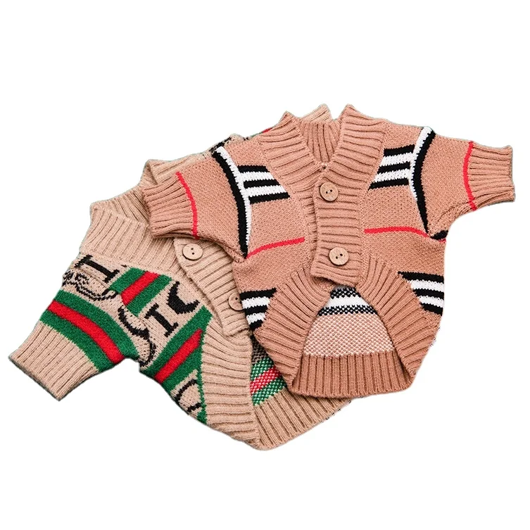 Customized Wholesale Luxury Teddy Brand Fashion Cute Patter Knit Cardigan Pet Clothes Dog Sweaters For Small Dog
