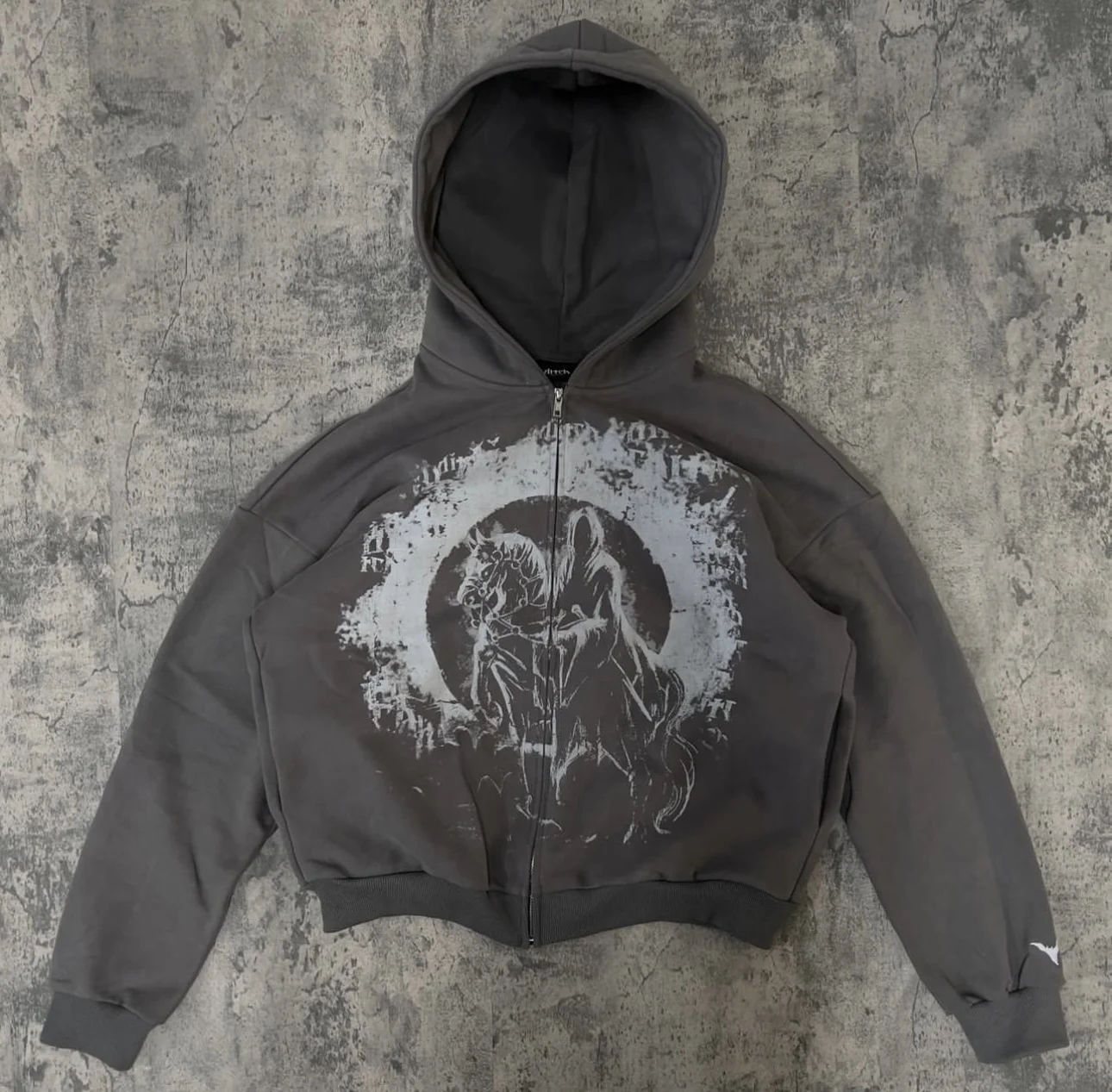 Custom dtg print heavweight distressed boxy zip up hoodie double layer ash grey 450 gsm cropped zip up hoodie men