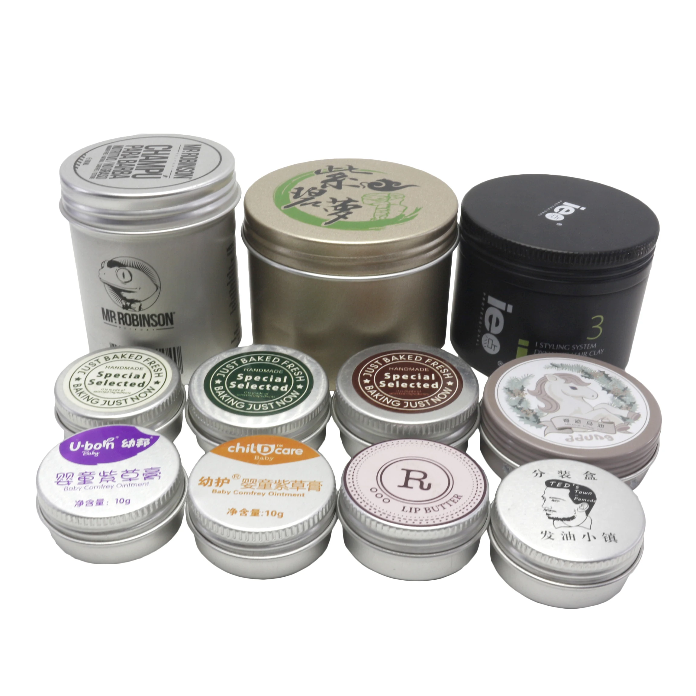 Wholesale 5g 10g 15g 30g 50g 80g 100g 150g 200g 250g 300g 500g 1000g metal aluminum cosmetic cream candle jar AJ-888C