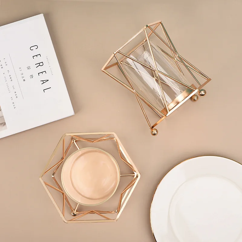 Ваза INS в металлической золотой рамке настольный Большой калибр Геометрическая прозрачная гидропонная стеклянная декоративная ваза для