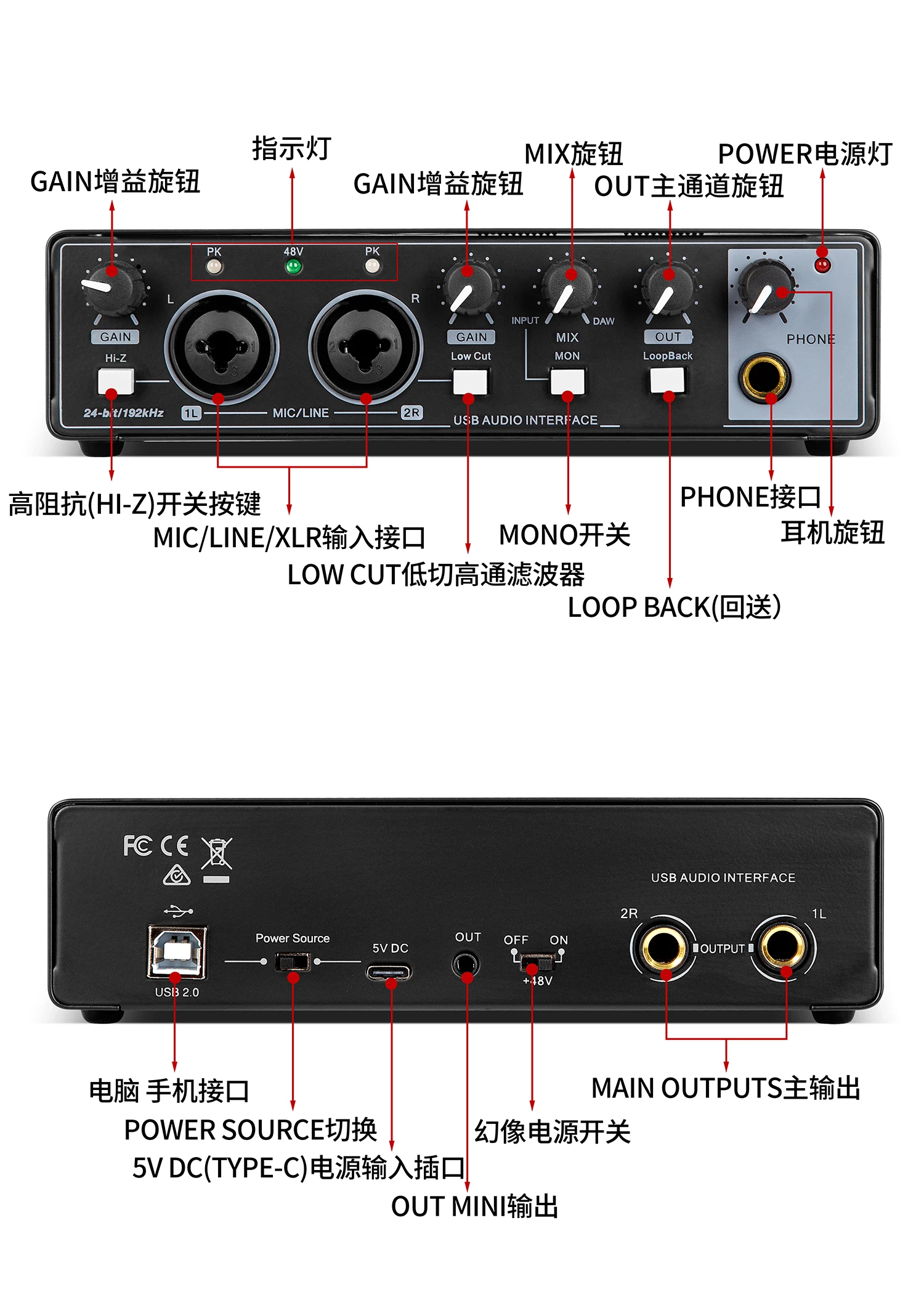 GAX-Md22hot Selling Studio Audio Interface For Recording Mixing Console With Low Price
