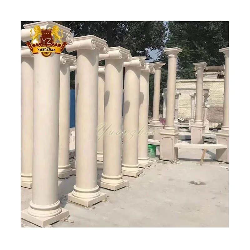 Modern Interior Design Solid Beige Marble Column Antique Natural Marble Stone Corinthian Capital Column Decorative Marble Column
