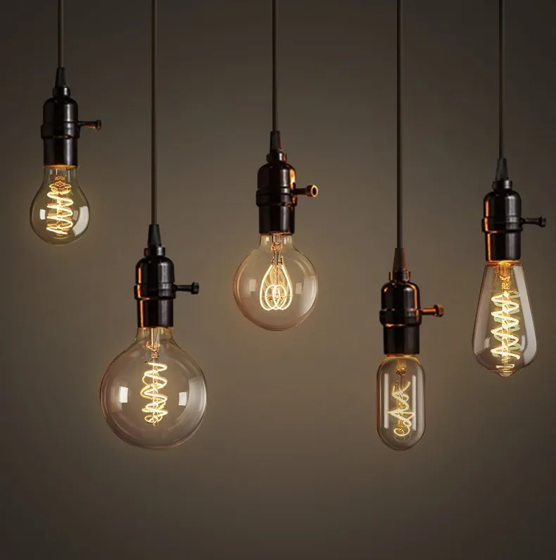 Custom E27 A60 C35 T30 T45 St64 Antique Bright White Vintage Led Spiral Globe Decoration Bulb Lamp Filament