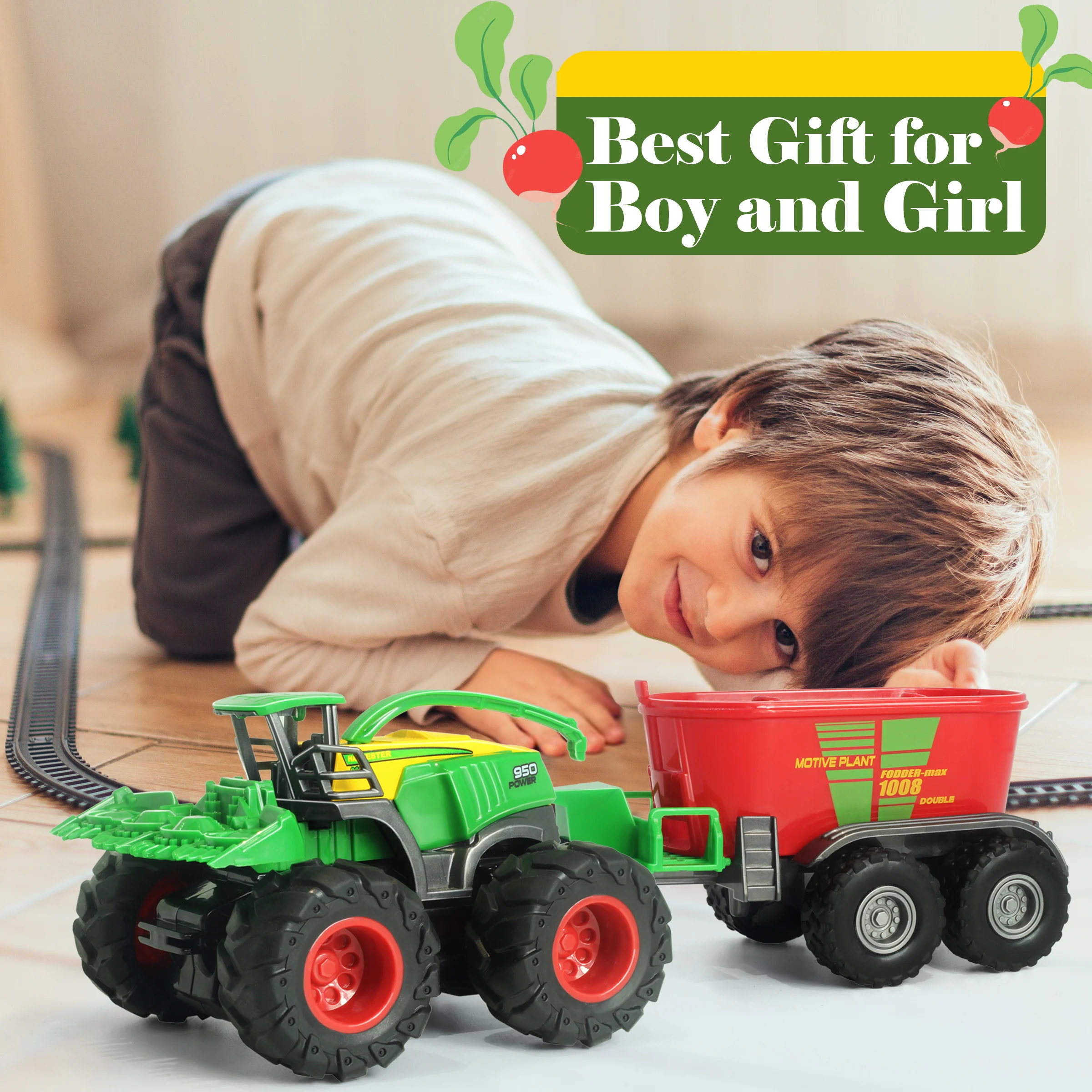 Monster Farm Tractor Friction Powered Monster Trucks Die-cast Body Front Loader Trailer Harvester 1 set 4 style mixed