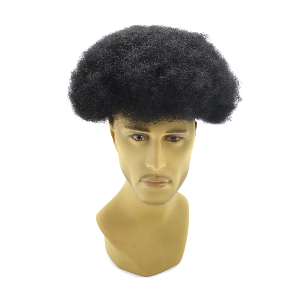 CA 100%  Remy Human Hair French Lace in Body Poly Coating Around Afro Curly Toupee for Man