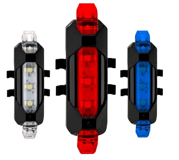 Best price small plastic red blue white LEDs USB rechargeable bike back warning light rear light bicycle tail light