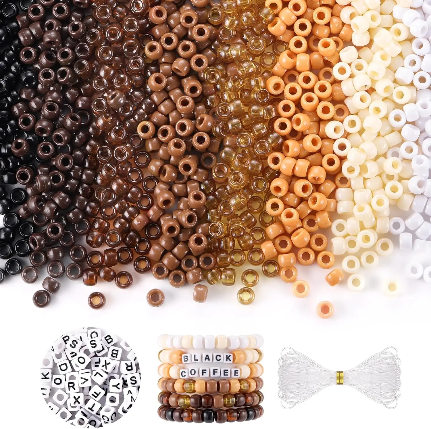 1200 Pcs 6x9mm Pony Beads With 100 Pcs Letter Beads Hair Beads for Braids for Girls Kids Bracelets Jewelry Making DIY Crafts