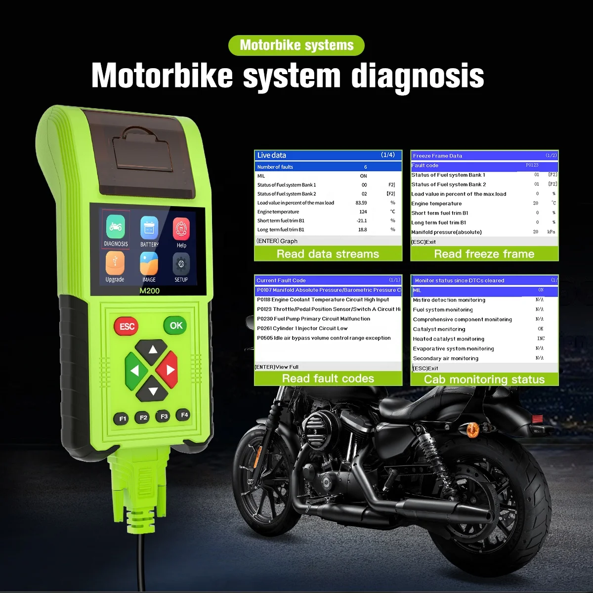 JDiag M200 motorcycle scanner PK mst 3000 full version with Relay testing scanner motorcycle universal diagnostic tool