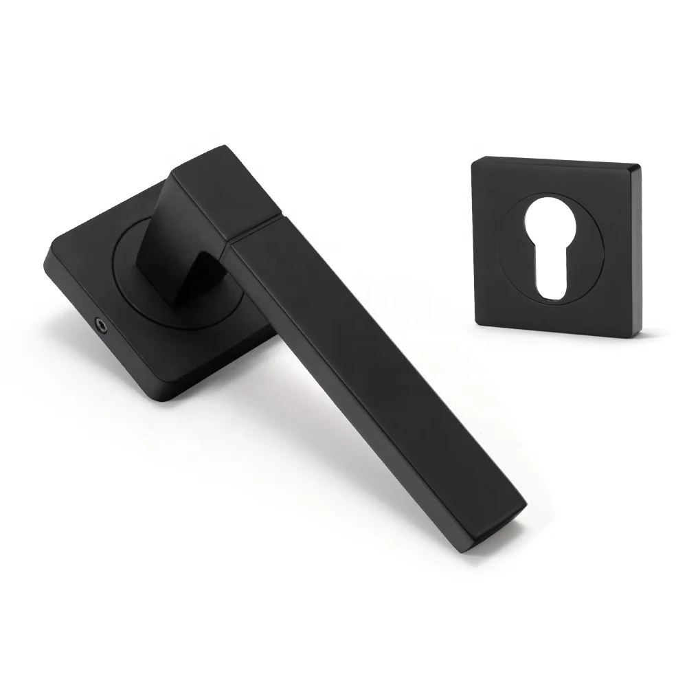 Yonfia A8230R10 Modern square Solid Black Aluminium Lever Door Handle Home Toilet Interior Lever Door Lock Handle for Wood Door