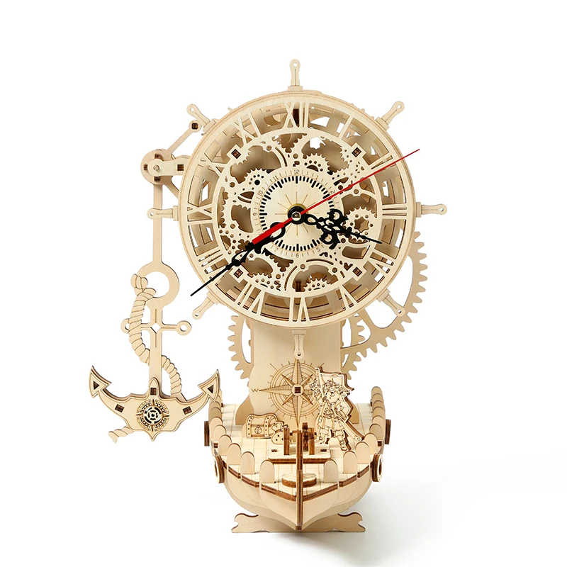 Educational Model Building Kits Clock Gear Pirate ship Clockwork DIY Handmade Toys Wooden 3D Jigsaw Puzzle