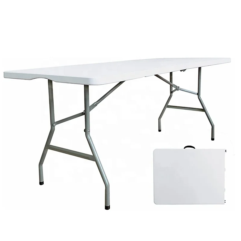 6 Foot Folding Table Portable Plastic Table With Handle Fold-in-Half Folding Table