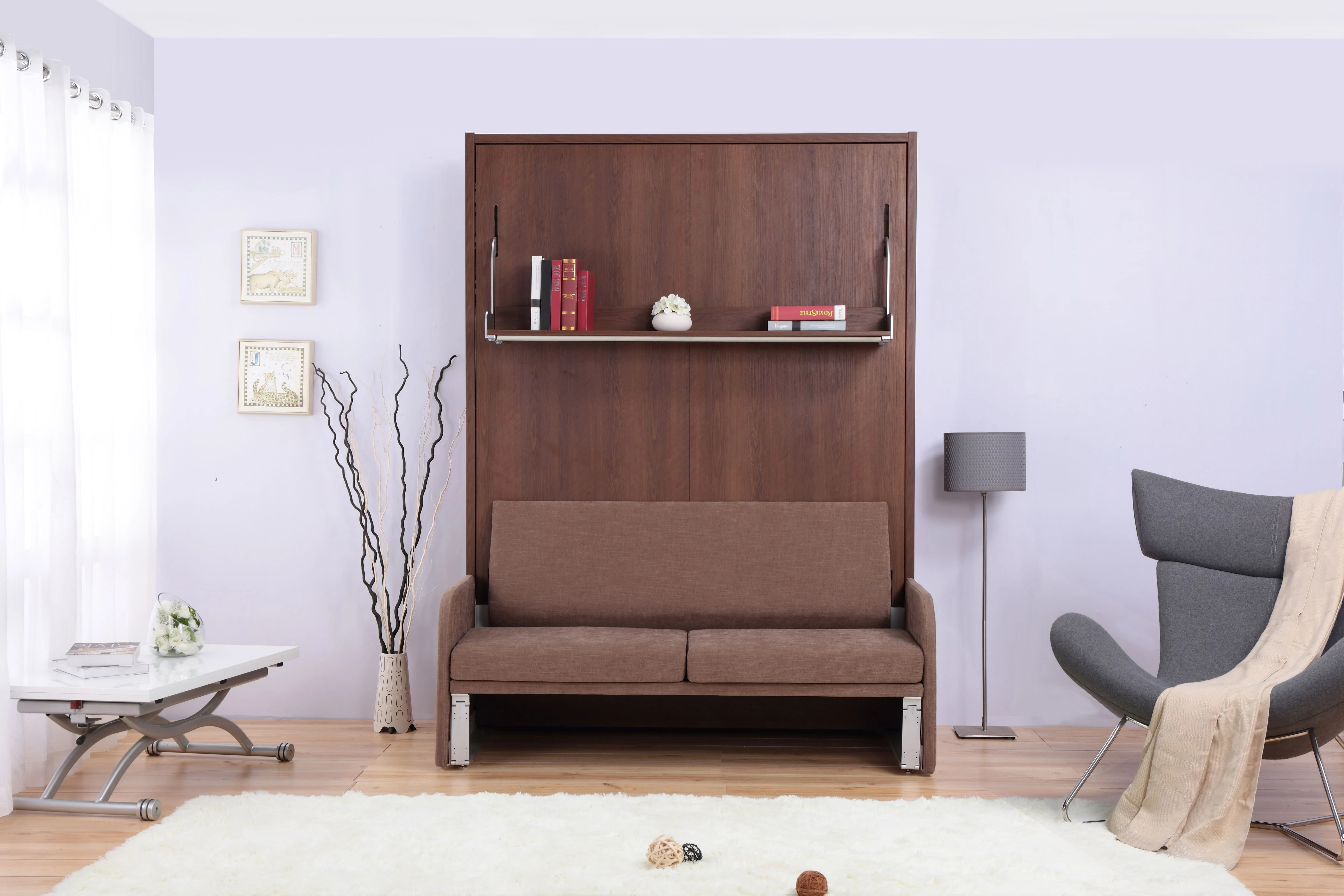 Foldable Bed Wall Murphy Sofa Free Standing Wall Bed With Book Shelf And Sofa/Arm For Apartment