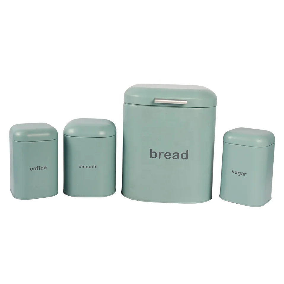 Metal Home Kitchen Gifts Large Square Biscuit Tea Coffee Sugar Tin Container 4pcs bread box and canister set