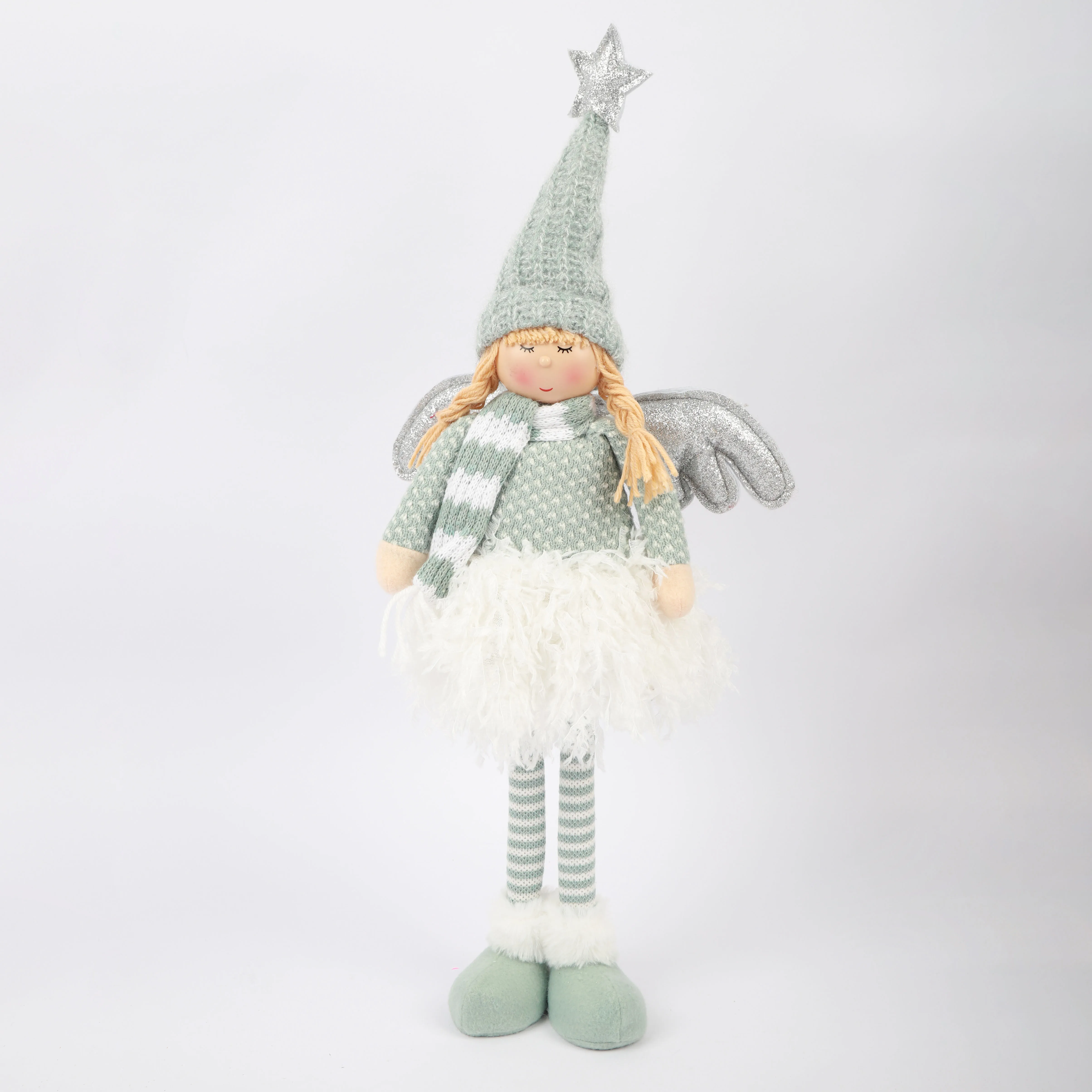 20*10*51cm Christmas Home Decoration Supplies polyester Golden Fairy Elf X-mas Standing Doll Girl Angel With Wings&Led Light