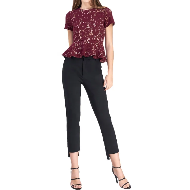 Ladies women white v-neck long sleeve chiffon crocheted lace blouse tops cheap