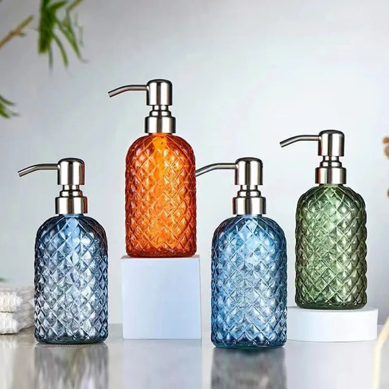 Coffee Syrup Dispenser 350ml blue glass bottle liquid soap bathroom shampoo Glass grey Syrup Dispenser 2024 new design