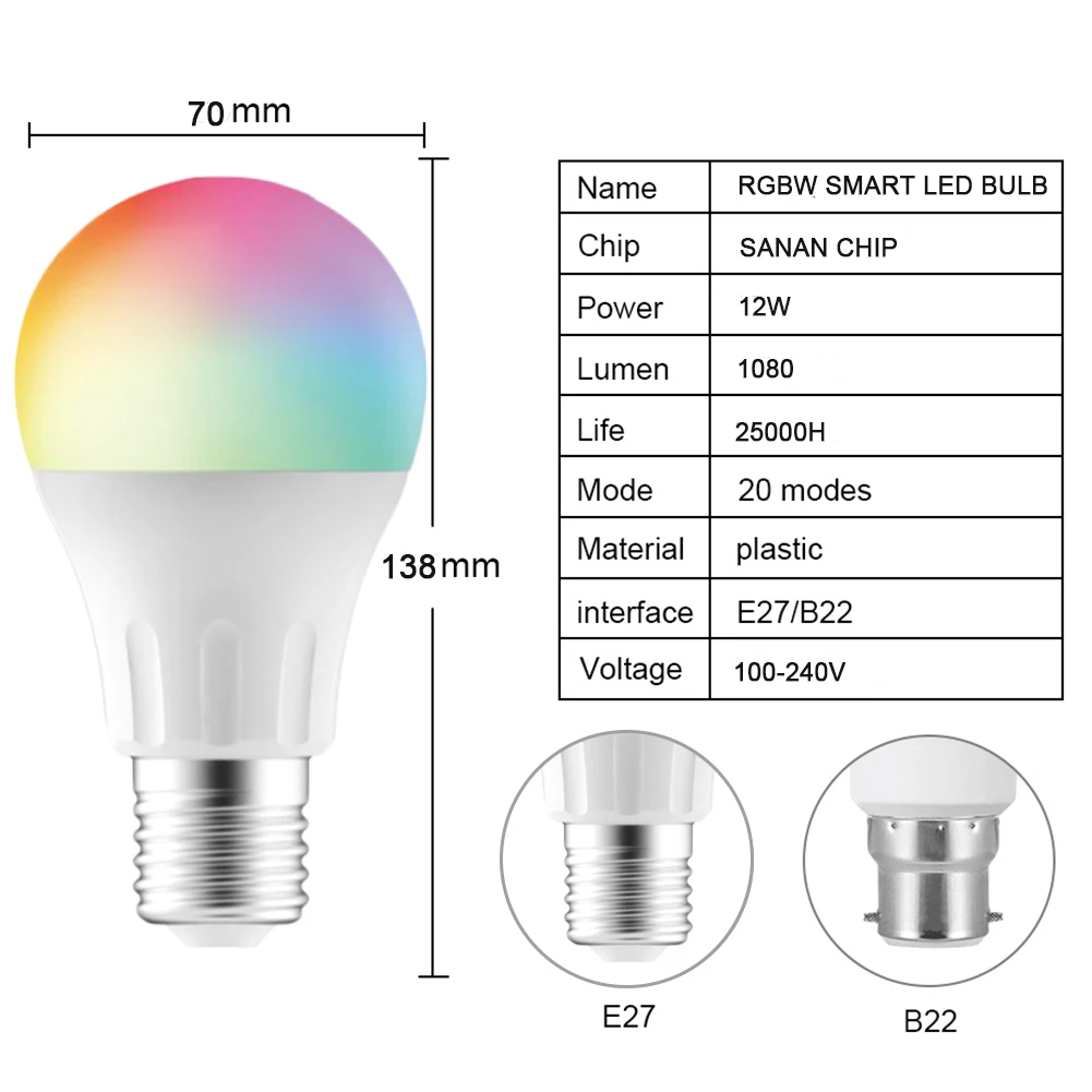 CTORCH 2021 Hot New 12W Led Light Bulbs Rgb Wifi Light Smart Bulb With Alexa Google Assistant