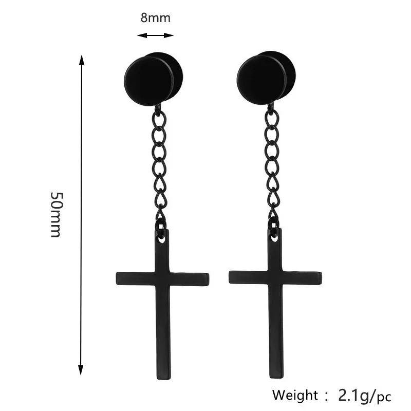 KOMI Big Cross Drop Earrings Round Disc Stud Earrings Simple Temperament Long Cross pendant Earrings for Men Punk Jewelry Gifts