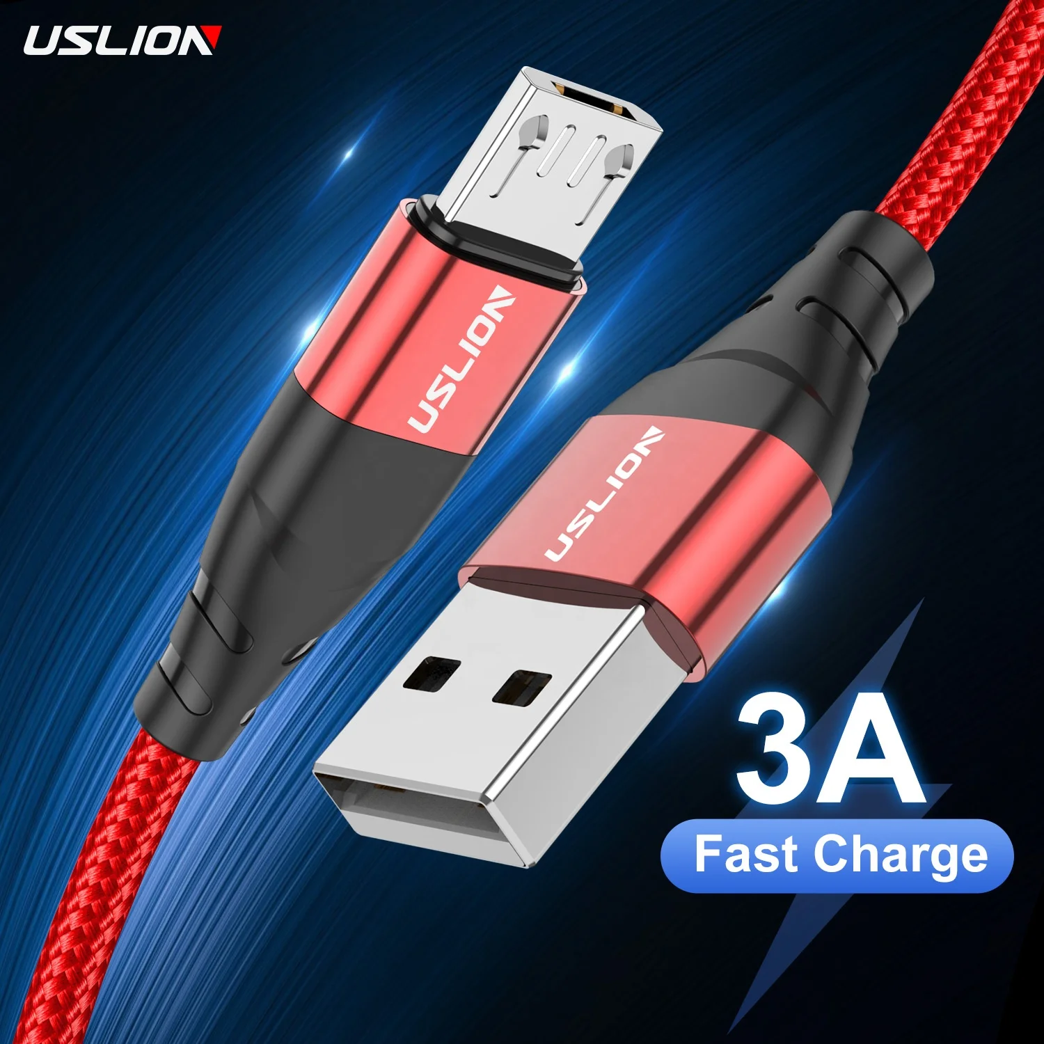 USLION New 3A Fast Charging Data Cables Micro USB Mobile Cell Phone Accessories for Samsung Huawei Xiaomi