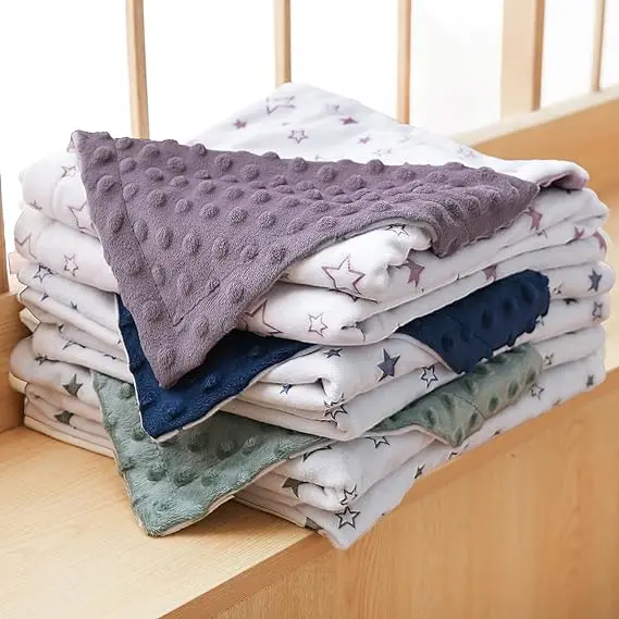 Baby Blanket Super Soft Double Layer Minky Blanket with Dotted Backing Receiving Blanket fot Toddler with Star Pattern