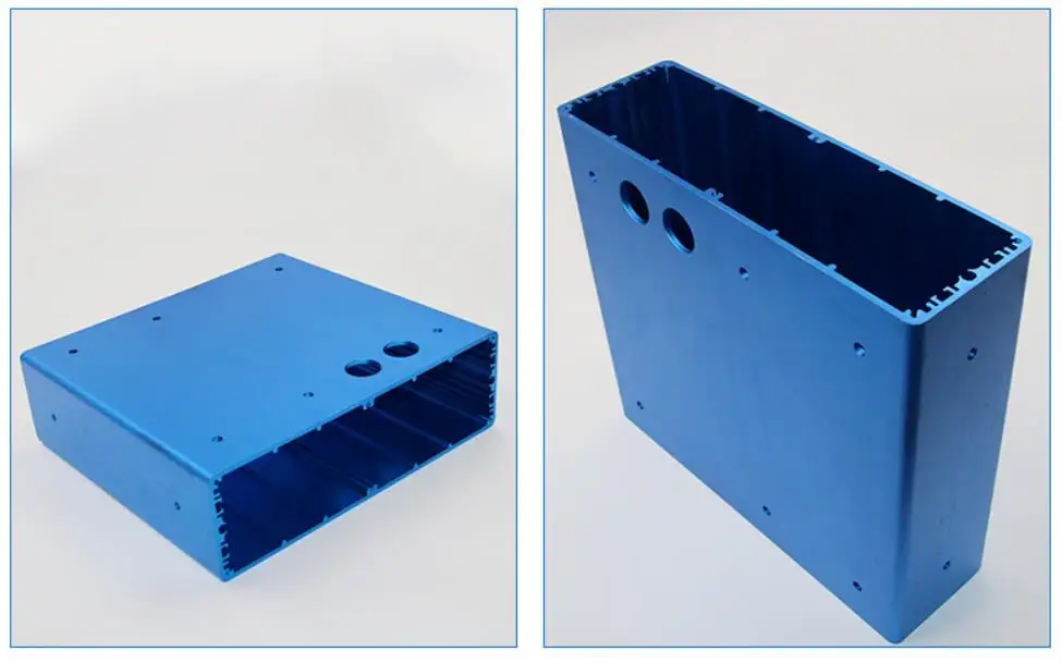 blue aluminum anodized battery box aluminium section brushed brass housing rectangular