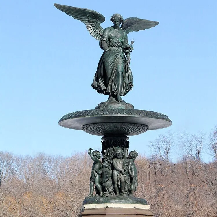 Bronze figure and goats sculpture statue on a square after rain next to cafe London in United Kingdom
