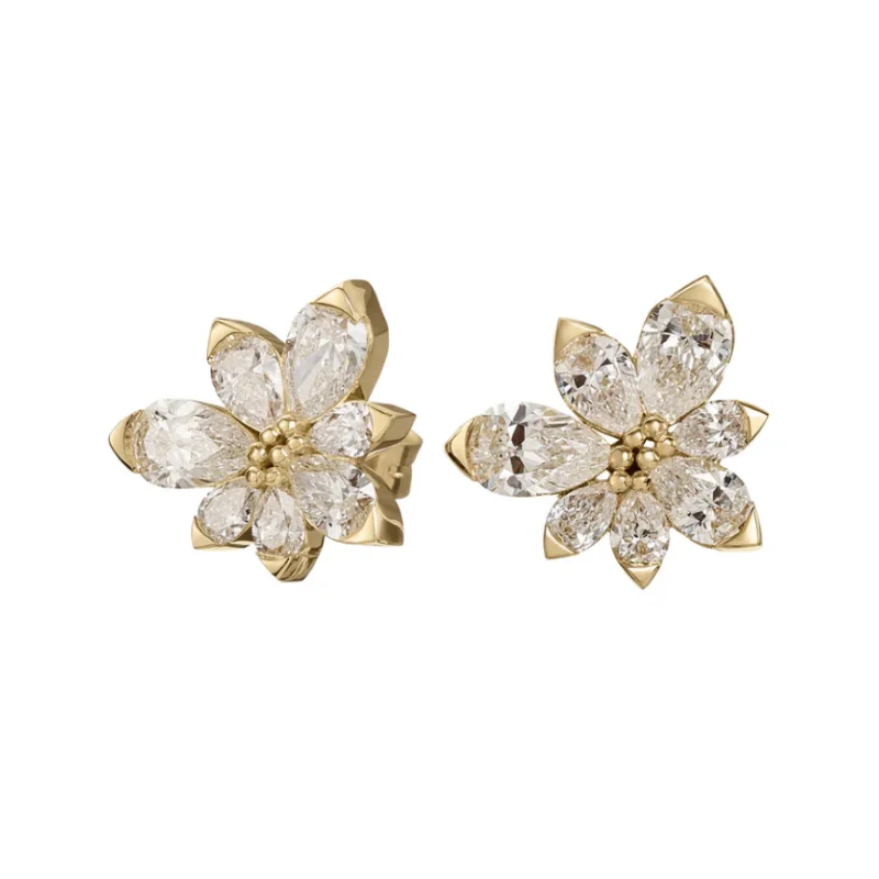 Designer Jewelry Popular Brands 925 Silver Cubic Zirconia Gold Plated Camellia Flower Earrings Women