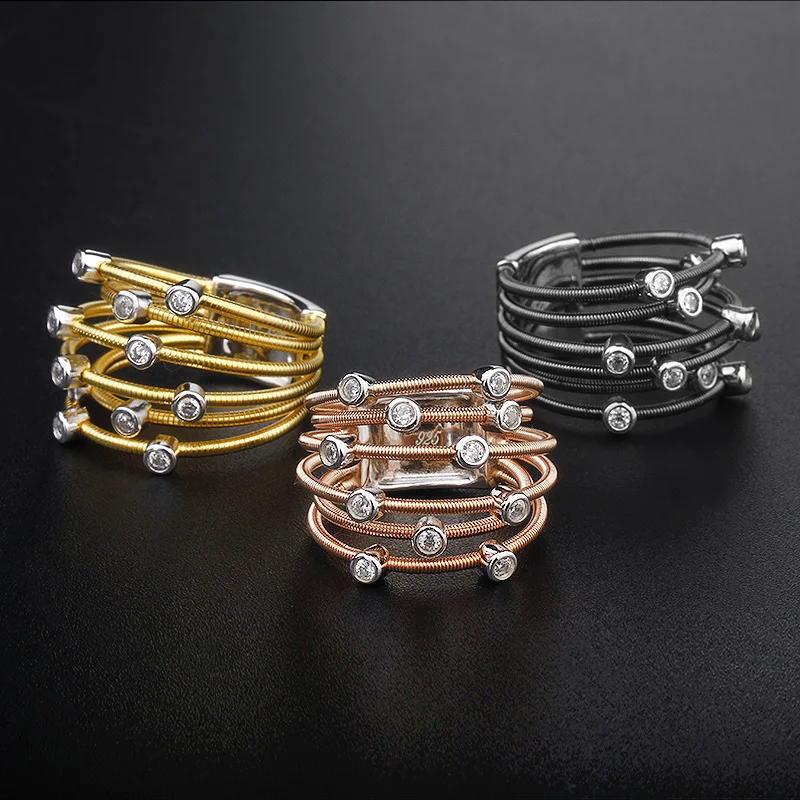 hot western jewelry sterling 925 silver 5a 8a cubic zirconia ring women trend tubogas jewellery 18k gold plated italy rope rings