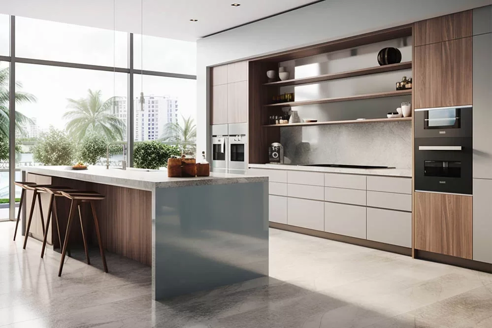 Ace Custom Grey Modern Design With Glass Door MDF Board Kitchen Cabinet Cupboard