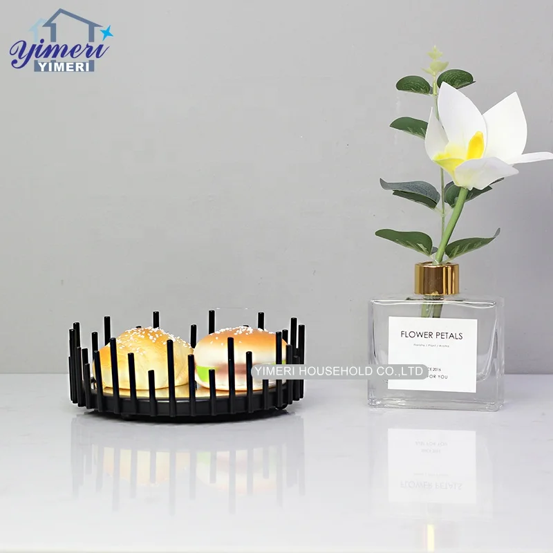 luxury modern decoration metal wire mirrored glass round black mini key tray for table