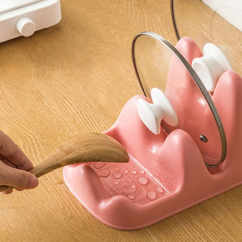 Kitchen Pot Lid Rack Countertop Sitting Storage Holder For Spoon Cooking Spatula Bracket Organizer Pot Lid
