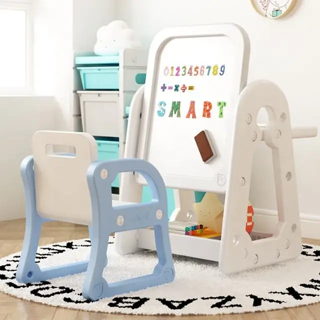 Kids Plastic Table Chair Kindergarten Kids Furniture 2 in 1 Toddler Table Chair Pink and Blue
