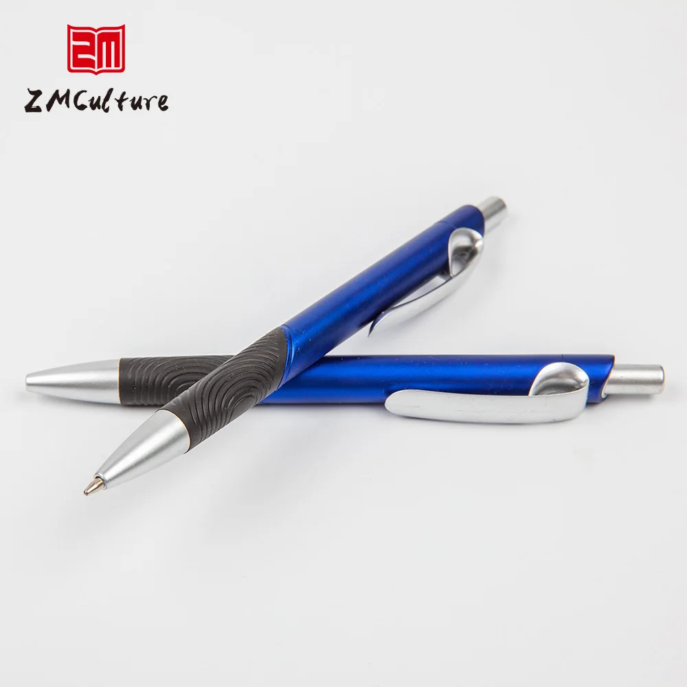 In Stock Blue Ink Advertising Gift Pen Click Customized Logo Hotel Business Plastic Ballpoint Pen 0.5mm Nib